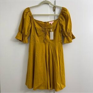 re:named Golden Puff Sleeve Dress